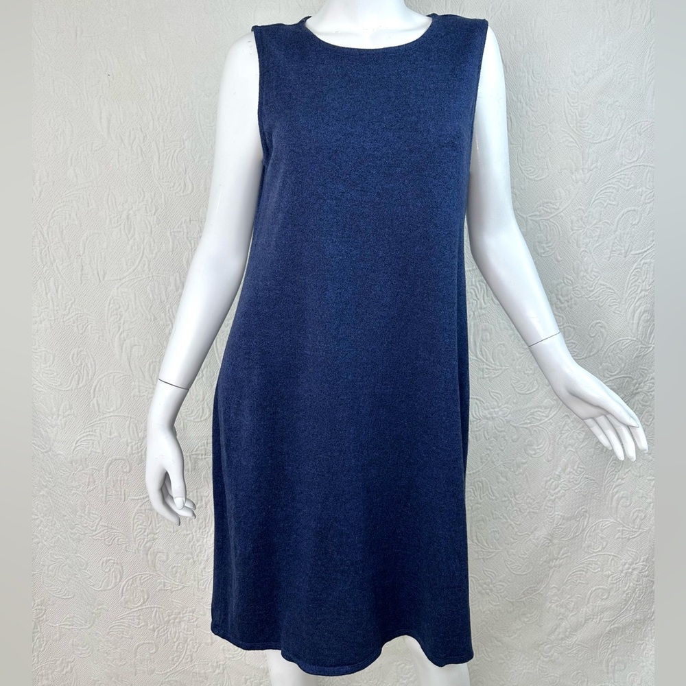 Eileen Fisher Cotton Hemp Melange Sleeveless Tank Dress M Denim Blue